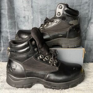 Texas Steer Mens Black Leather Work Boots 46531 Slip Oil Resistant 12W Wide